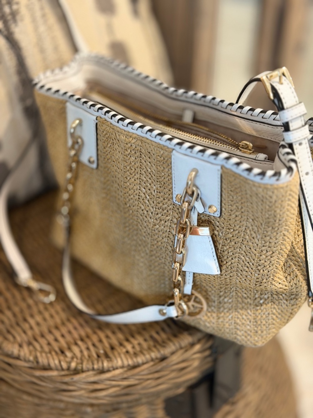 Michael by Michael Kors Straw Rosalie Satchel/Tote